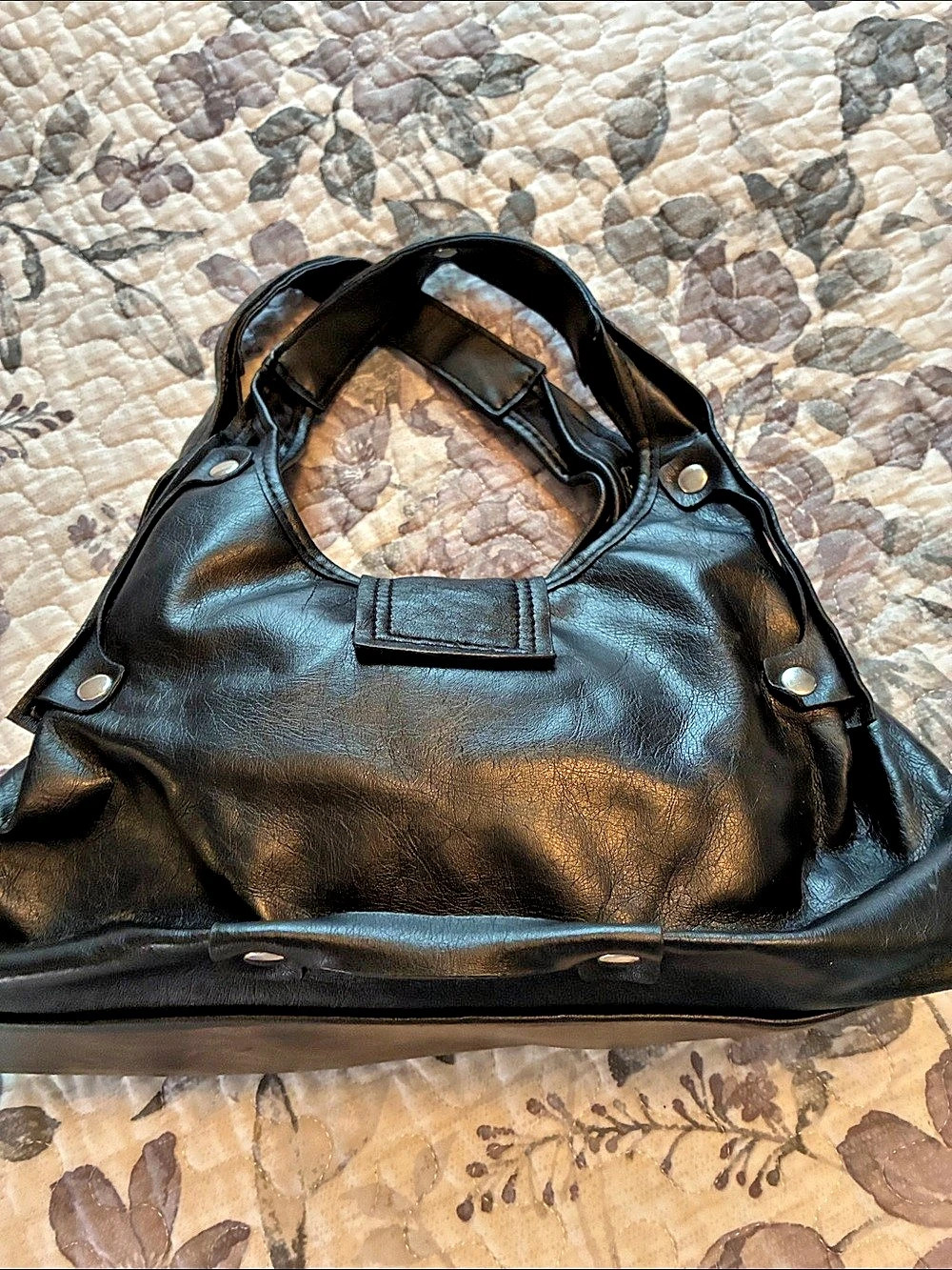 Black Faux Leather Hobo Bag